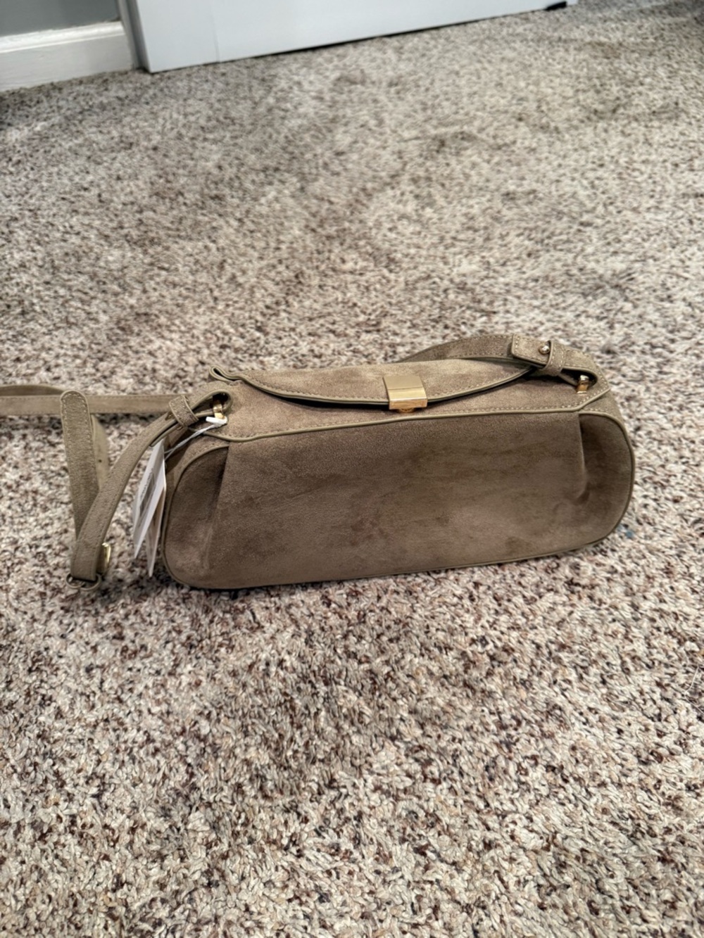 Suede Shoulder Bag in Taupe - Elegant Crossbody Style new with tags